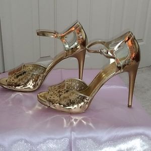 Gold 5" Dress Ankle Strap Sandals Heels
